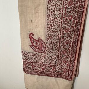 Beige and Red Floral Paisley Shawl-Traditional